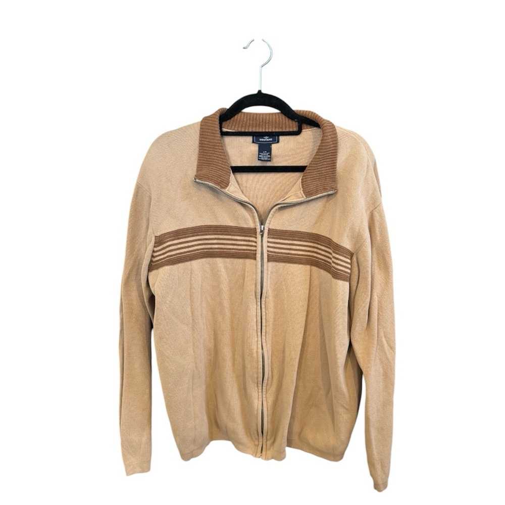 Dockers men’s zip up sweater brown with stripes size large like new condition